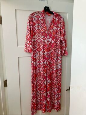 NWT Vilagallo Orange and Pink Geometric Maxi Dress